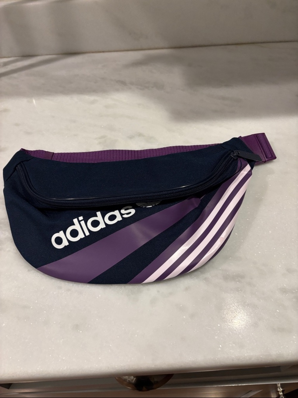 Adidas Navy and Purple Striped Fanny Pack